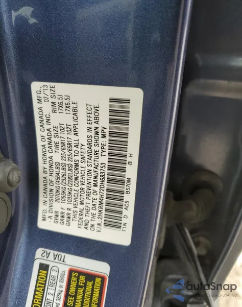 2013 Honda Cr-V Exl z USA, uszkodzony, nr VIN 2HKRM4H72DH683753